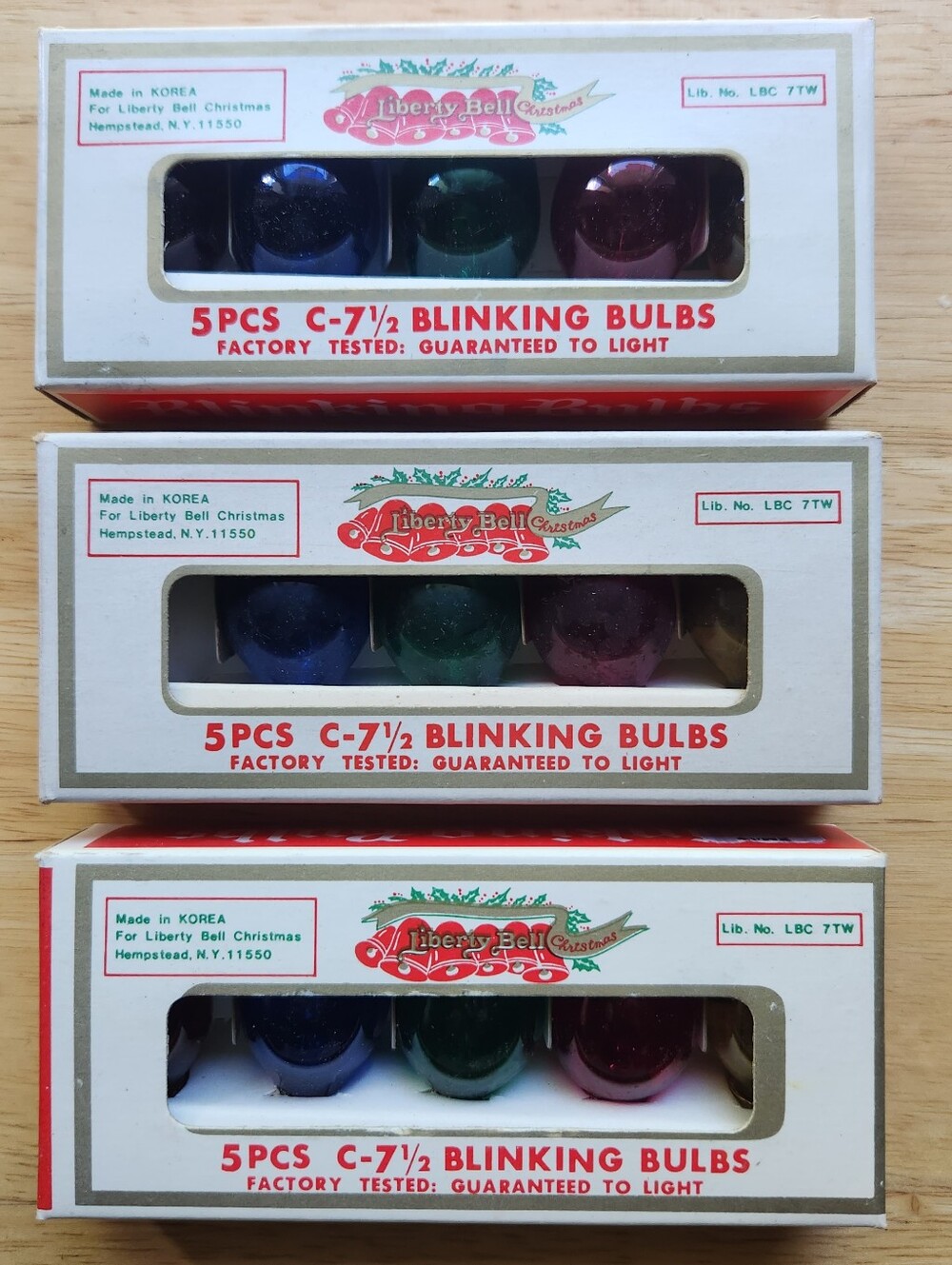 3 Boxes of Vintage Liberty Bell C-7 Blinking Glass Light Bulbs 15 Bulbs Total